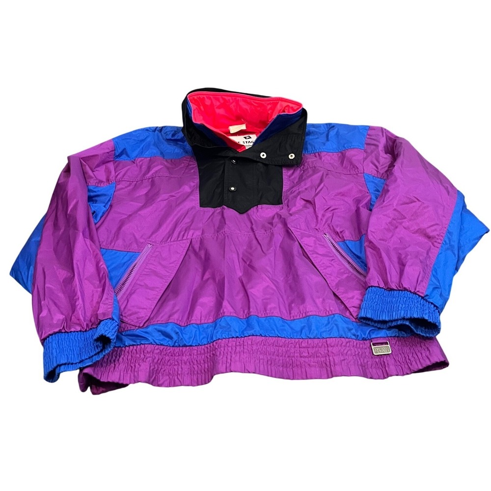 White Stag Skiwear Anorak Mens L Purple Blue Pink Colorblock Vintage 90s Jacket